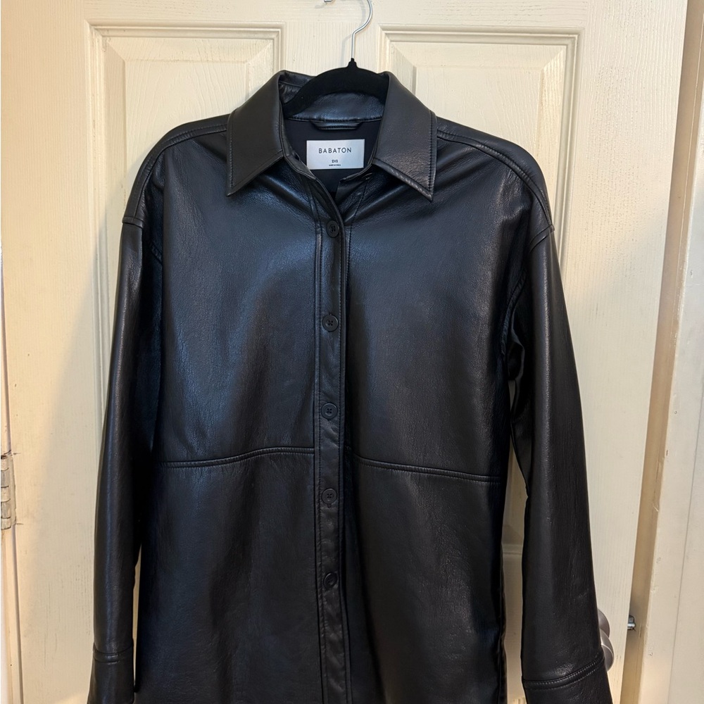 Aritzia Babaton Black Faux Leather Overshirt (2XS)